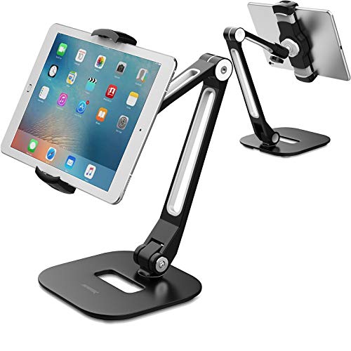 AboveTEK Soporte para Tableta , Puerta de Aluminio de Brazo Largo para iPad/iPhone/Samsung y Otros Dispositivos de 4 "-11", Soporte Flexible para Tableta de 360 ​​°, Adecuado para Cocina/Oficina/Mesa