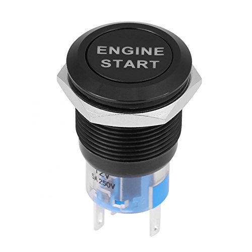 Acouto 12V 19mm Impermeable Interruptor de Botón de Inicio del Motor del Automóvil Arranque de Encendido(black)