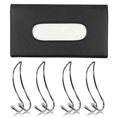AFUNTA 1 caja de pañuelos para colgar con 4 ganchos de acero inoxidable para coche, de piel sintética con clip para camión, coche, visor solar, bolsillo trasero de la puerta AFUNTA 1 caja de pañuelos para colgar con 4 ganchos de acero inoxidable para coche, de piel sintética con clip para camión, coche, visor solar, bolsillo trasero de la puerta