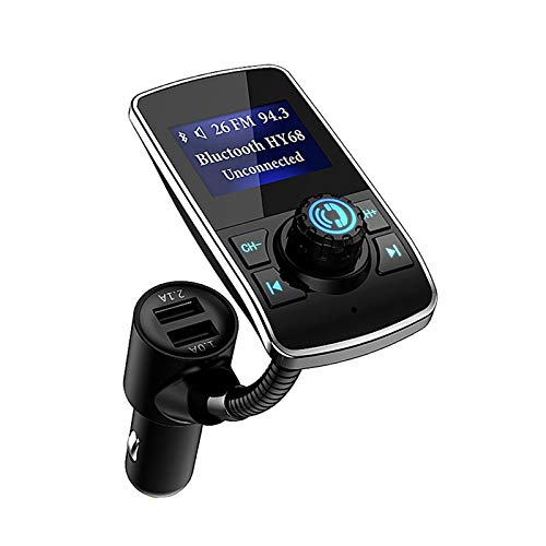 Aigoss Transmisor FM Bluetooth Coche, Manos Libres Bluetooth Reproductor Adaptador de Radio, Dual USB Carga rápida 5V 1.0A / 2.1A, Pantalla de 1.44 Pulgadas, Soporte de Tarjeta TF y 3.5mm AUX