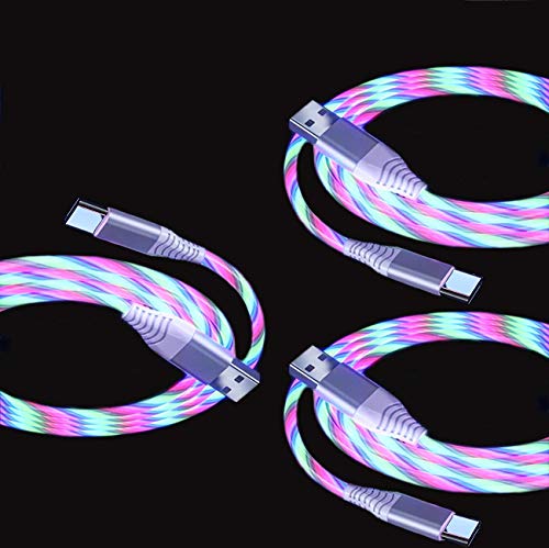 Akiimy - Cable de carga LED de carga rápida de 1,5 m, USB tipo C, cable de carga USB tipo C, luz tipo C, cable de carga para Galaxy Note 20 Ultra/Note 10/S20/S10 (cambio de color)