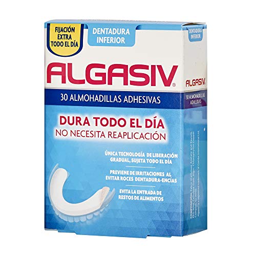 Algasiv, Almohadillas Adhesivas para Dentaduras Postizas inferiores, 30 Unidades. Dura Todo el Día y protege las encías Algasiv, Almohadillas Adhesivas para Dentaduras Postizas inferiores, 30 Unidades. Dura Todo el Día y protege las encías