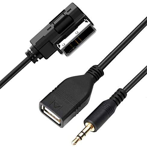 AMI MMI MDI USB Aux Adapter Cable Compatible for Volkswagen Audi, Music Interface to USB Cable & 3.5mm Jack for A1 A4L A5 A6L A8L Q5 S5 Q7 & Passat Jetta Tiguan Touareg Golf