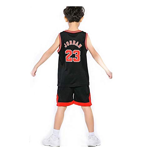 Angel ZYJ Niño Michael Jordan # 23 Chicago Bulls Retro Pantalones Cortos de Baloncesto Camisetas de Verano Uniformes y Tops de Baloncesto (Negro # 23, l)