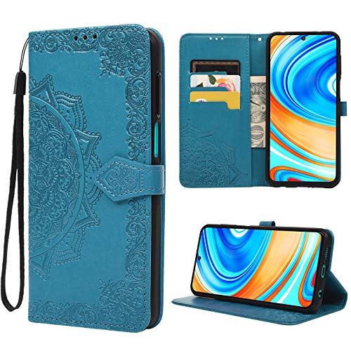 Archi Xiaomi Redmi Note 9 Pro Funda Book Flip PU Leather Case TPU Cover Foldable Case Wallet Shockproof Ultrathin with Magnetic Closure-Flor de Mandala Azul