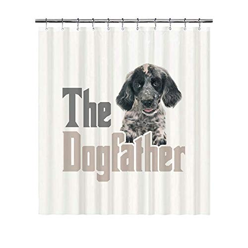 BAGEYOU Cortina de ducha con diseño de perro padre con perro inglés Setter cortina de baño impermeable resistente al moho, 182 x 200 cm, con 12 ganchos