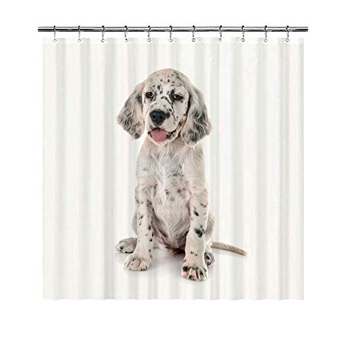 BAGEYOU Divertida cortina de ducha con diseño de perro Selfie para cachorros ingleses Setter impermeable tela de poliéster cortina de baño de 182 x 182 cm, con 12 ganchos