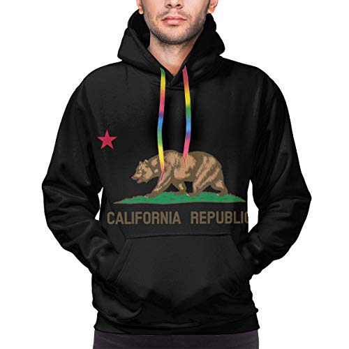 Bandera de California Star Bear Hombres Sudaderas con capucha de manga larga Pullover Sudaderas con bolsillo