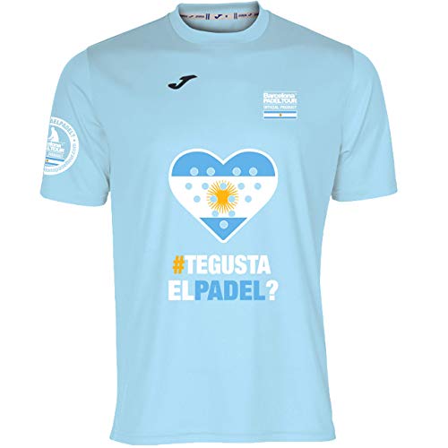 Barcelona Padel Tour | Camiseta Técnica de Manga Corta para Hombre Joma | En Tejido Micro Mesh Transpirable con Corazón Love Pádel y Bandera Argentina Azul Celeste L