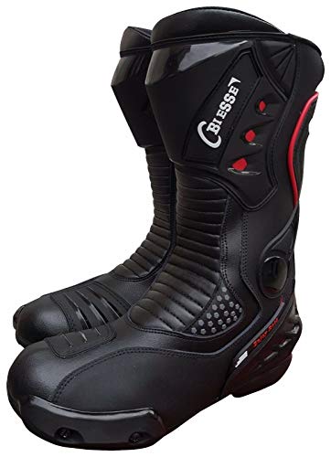 BIESSE Botas de moto modelo deportivo Racing Pista, piel profesional transpirable, homologadas (negro/rojo, 39)