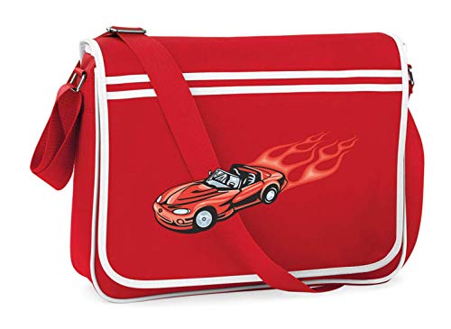 Bolso para hombro de impresora Druckerlebnis24 – Carrito de deporte rojo Cabrio con – Bolso bandolera adecuado para escuela, universidad, ordenador portátil