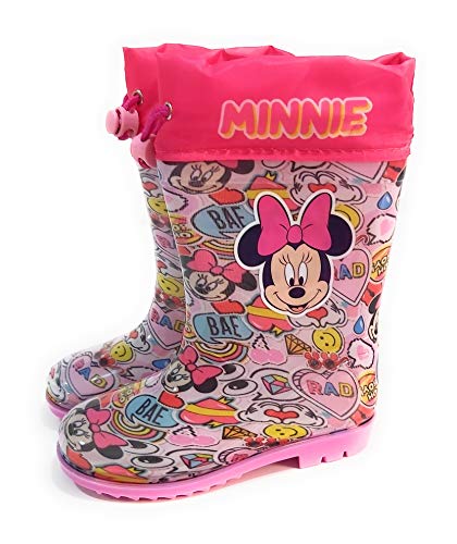 Botas Agua Minnie Mouse para niñas - Botas Agua Disney con Suela Antideslizante y Cuello con Cierre Ajustable (Numeric_27)