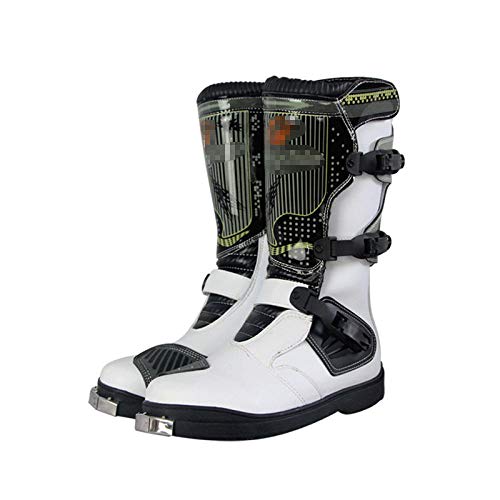 Botas de moto de Motorbike de acero inoxidable Off-Road Motorbike Flowered Motorcycle Riding Zapatos de motocicleta Anti-Collision Professional Boots para hombres de chicos para hombre-blanco_44