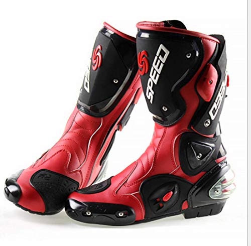 Botas de Moto de Pista Racing Profesionales Antideslizantes Transpirables e Impermeables 43 EU Rojo