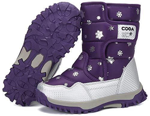 Botas de Nieve Niño Botas de Invierno Niña Impermeable Antideslizante Cálido Forro Niñas Niños Al Aire Libre Boots Morado 36