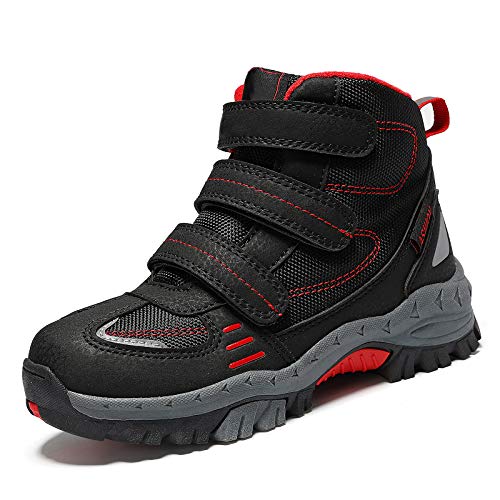 Botas de senderismo para niños para deportes al aire libre, zapatillas de escalada, cómodas, antideslizantes, botas de senderismo, suela de acero antideslizante, color Rojo, talla 28 EU