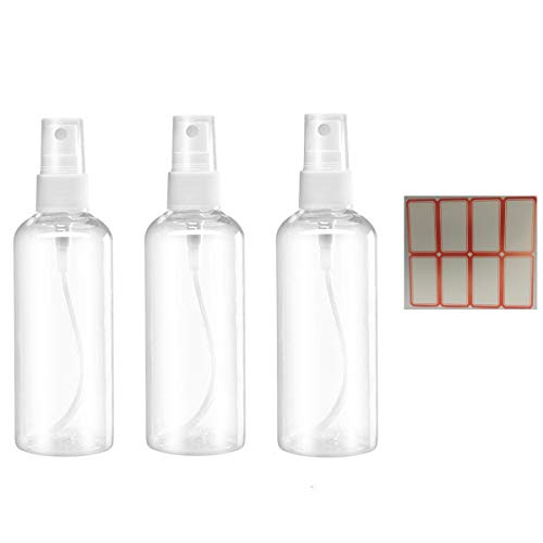 Botellas de pulverización, 1.7 oz/50 ml 3.8 oz/100 ml transparente, juego de mini botellas de viaje de plástico de niebla fina, pequeños contenedores recargables con etiquetas