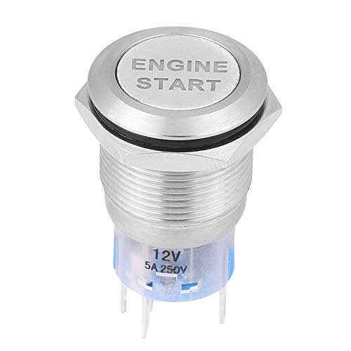 Botón de arranque del motor de automóvil, Keenso 12V Interruptor de arranque del motor Arrancador de encendido blanco para orificio de montaje de 19 mm(Acero inoxidable)