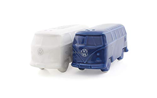 Brisa VW Collection - Volkswagen Furgoneta Hippie Bus T1 Van Conjunto de Salero y Pimentero de Cerámica en Caja de Regalo, Botellas de condimento, Tarros de Especias, Decoración de Mesa (Azul/Blanco)