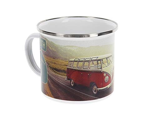 BRISA VW Collection - Volkswagen Furgoneta Hippie Bus T1 Van Taza de Café metálica Esmaltada en Caja de regalo, Copa de Té, Decoración de la Mesa/Outdoor/Camping/Souvenir (Highway 1/Multicolor)