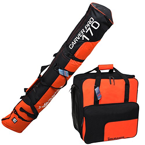 BRUBAKER Conjunto de Bolsa para esquíes y Bolsa para Botas de esquí para 1 par de esquís hasta 170 cm + Polos + Zapatos + Casco, Negro y Naranja BRUBAKER Conjunto de Bolsa para esquíes y Bolsa para Botas de esquí para 1 par de esquís hasta 170 cm + Polos + Zapatos + Casco, Negro y Naranja