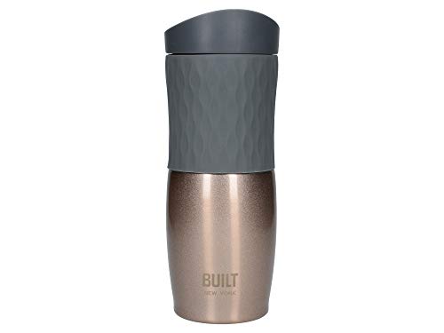 Built Termo de Viaje para Café con Sujeción de Silicona, Acero inoxidable, 454 ml, Oro Rosa y Gris