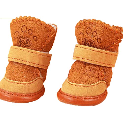 BXGZXYQ Nueva Huella De Piel De Cordero Huellas Zapatos Otoño E Invierno Perro Pequeño Grueso Perro Cálido Zapatos Antideslizantes Botas para La Nieve (Color : Brown, Size : 2)