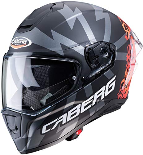 Caberg Drift EVO Storm Casco para Moto, Accesorio Unisex para Adultos, Negro Mate/Rojo neón/Naranja Fluorescente, L