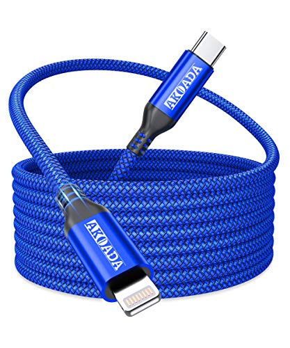 Cable Lightning USB C de 3 m,AkoaDa MFi,certificado Power Delivery tipo C,cable de carga Lightning compatible con iPhone 12,12 Mini,12 Pro,12 Pro Max,11,11 Pro,XR,XS,X,iPad Pro 2020,AirPods Pro(azul)