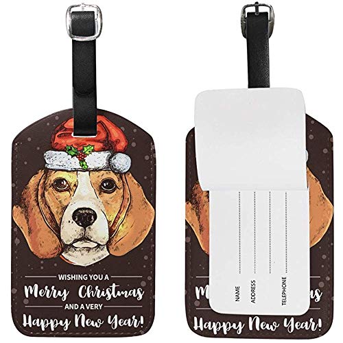 Cachorro Beagle de año Nuevo con Etiqueta de Equipaje Santa Ha Etiqueta de identificación de Viaje Cuero para Maleta de Equipaje 2 Piezas