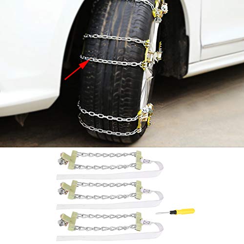 Cadenas para Nieve - Neumático antideslizante Cadena de acero Cinturón para llantas de seguridad para automóviles para camión SUV 3 piezas (205-225mm)