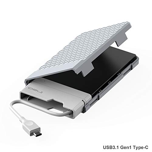 Caja con USB 3.1 Gen1 Tipo C para Disco Duro Externo 2.5'' - ElecGear USB-C Carcasa para SATA III HDD y SSD, Optimizado para SSD, SuperSpeed Hard Drive Enclosure, UASP, Cable Integrado