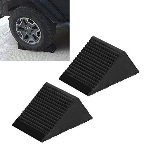 Calzo para rueda de coche, calzo para neumático de rampa de 12,5x7,5x6 cm, caja fuerte protectora de goma negra 2 piezas para frenado de emergencia de coche en el patio