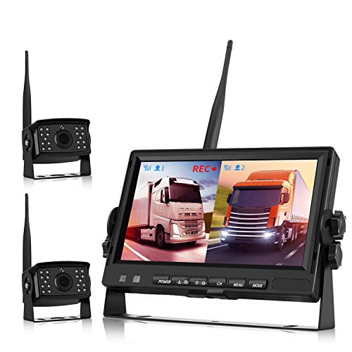 Camara Marcha Atras Camion, Camara Trasera Coche Inalambrica Kit Camara DVR Digital Inalámbrico AHD Grabación Video (Camara Coche Trasera y Delantera)+7'' Monitor, Camara Inalambrica Coche 12V-24V