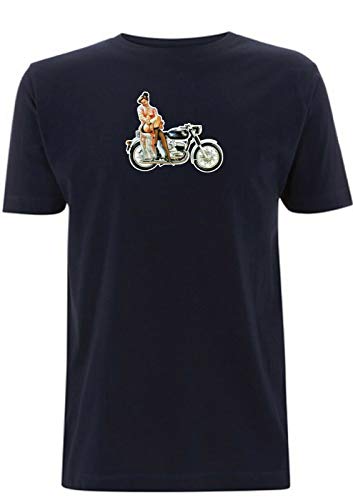 Camiseta clásica inspirada en Bultaco, estilo pinup vintage, para motocicleta, moto, moto, moto, moto, moto, moto, moto, chica Azul azul marino XL
