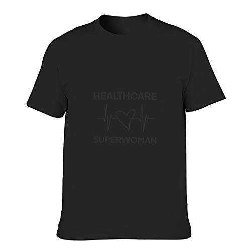 Camiseta de algodón para hombre, diseño de latido del corazón de un superhéroe en la salud, divertida, elegante y duradera, con diseño de latido del corazón Negro S