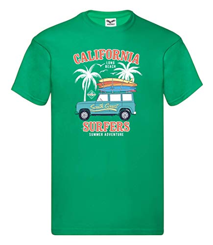 Camiseta unisex de California, palmeras, playa y costa para niños y niñas Kelly Green 140 Camiseta unisex de California, palmeras, playa y costa para niños y niñas Kelly Green 140
