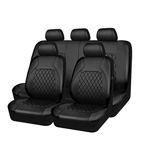 CAR PASS Fundas universales de piel sintética para asientos de coche, 11 unidades, compatibles con airbag, transpirables