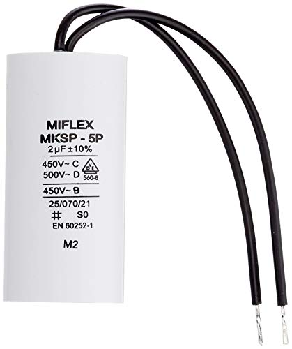 Condensador de Arranque de Motor, 2µF, 450 V, Cable de 25 x 51 mm; Miflex; 2uF