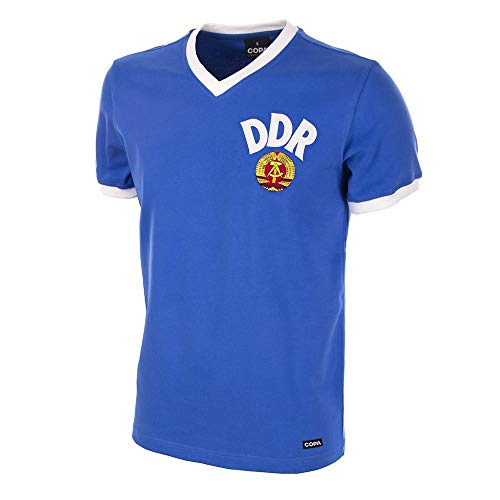 Copa - Camiseta de Manga Corta DDR World Cup 1974 Retro Football Shirt, Hombre, DDR World Cup 1974, Azul, L