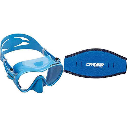 Cressi F1 Mask Máscara Monocristal Tecnología Frameless, Unisex, Azul, L + Mask Strap - Funda de Correa de Surf, tamaño único, Color Azul Cressi F1 Mask Máscara Monocristal Tecnología Frameless, Unisex, Azul, L + Mask Strap - Funda de Correa de Surf, tamaño único, Color Azul