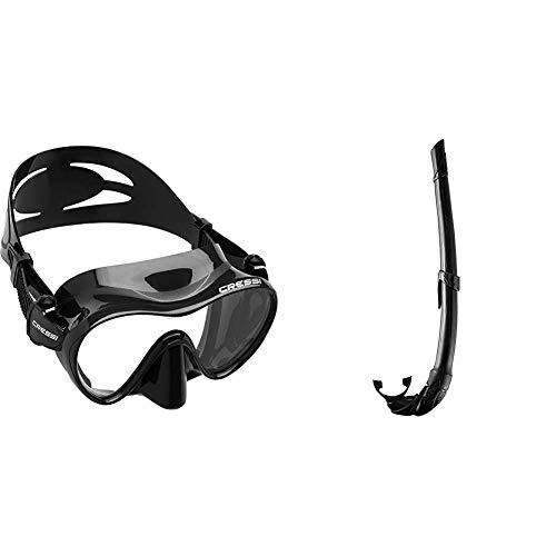 Cressi F1 Mask Máscara Monocristal Tecnología Frameless, Unisex, Negro, L + Corsica EG268550, Tubo Respiradores para Apnea, Snorkeling,Pesca Bubmarina, Buceo. Color Negro/Negro