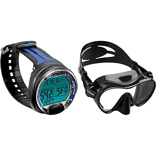 Cressi Leonardo Ordenador de Buceo, Adultos Unisex, Negro/Azul, Talla Única + F1 Mask Máscara Monocristal Tecnología Frameless, Unisex, Negro, L