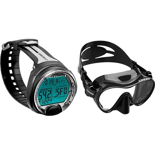 Cressi Leonardo Ordenador de Buceo, Adultos Unisex, Negro/Gris, Talla Única + F1 Mask Máscara Monocristal Tecnología Frameless, Unisex, Negro, L