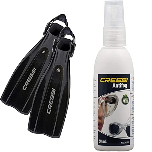 Cressi Pro Light, Aletas, Color Negro (Black), Talla XS + Premium Anti Fog Antivaho Spray para Máscara De Buceo/Gafas De Natación, 60 Ml