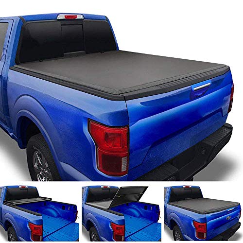 Cubierta de caja de camioneta de tres pliegues suave para Toyota Hilux Tapa trasera - Cubierta de caja de camioneta plegable de cuero de PVC resistente a los rayos UV, protección plegable uso eficaz