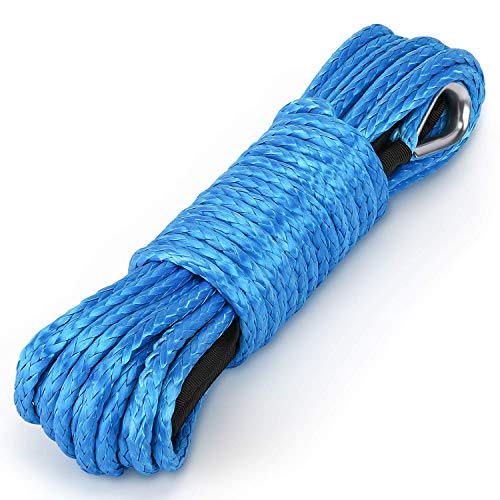 Cuerda 6,5 mm 15M Cuerda de cabrestante sintética para ATV Winches ATV UTV SUV Offroad Truck Cuerda de cabrestante Cable sintético de 1/4 '' x 50 pies Cuerda de cabrestante azul 7500+ LB con funda