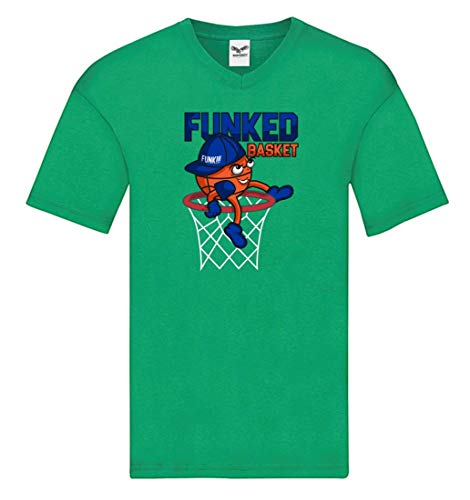 Druckerlebnis24 Camiseta V – Funket Basket Canasta de Baloncesto – Camiseta para Hombre y Hombre con Cuello en V Verde L