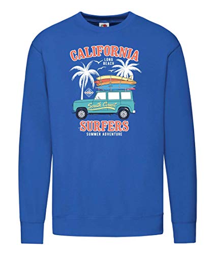 Druckerlebnis24 Sudadera de California, palmeras, playa y costa – Sudadera para hombre y hombre azul XL