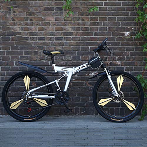 Dsrgwe Bicicleta de Montaña, Bicicleta de montaña, de 26 Pulgadas Marco Plegable de Acero al Carbono Rígidas Bicicletas, suspensión Completa y Doble Freno de Disco, Velocidad 21 (Color : Silver)